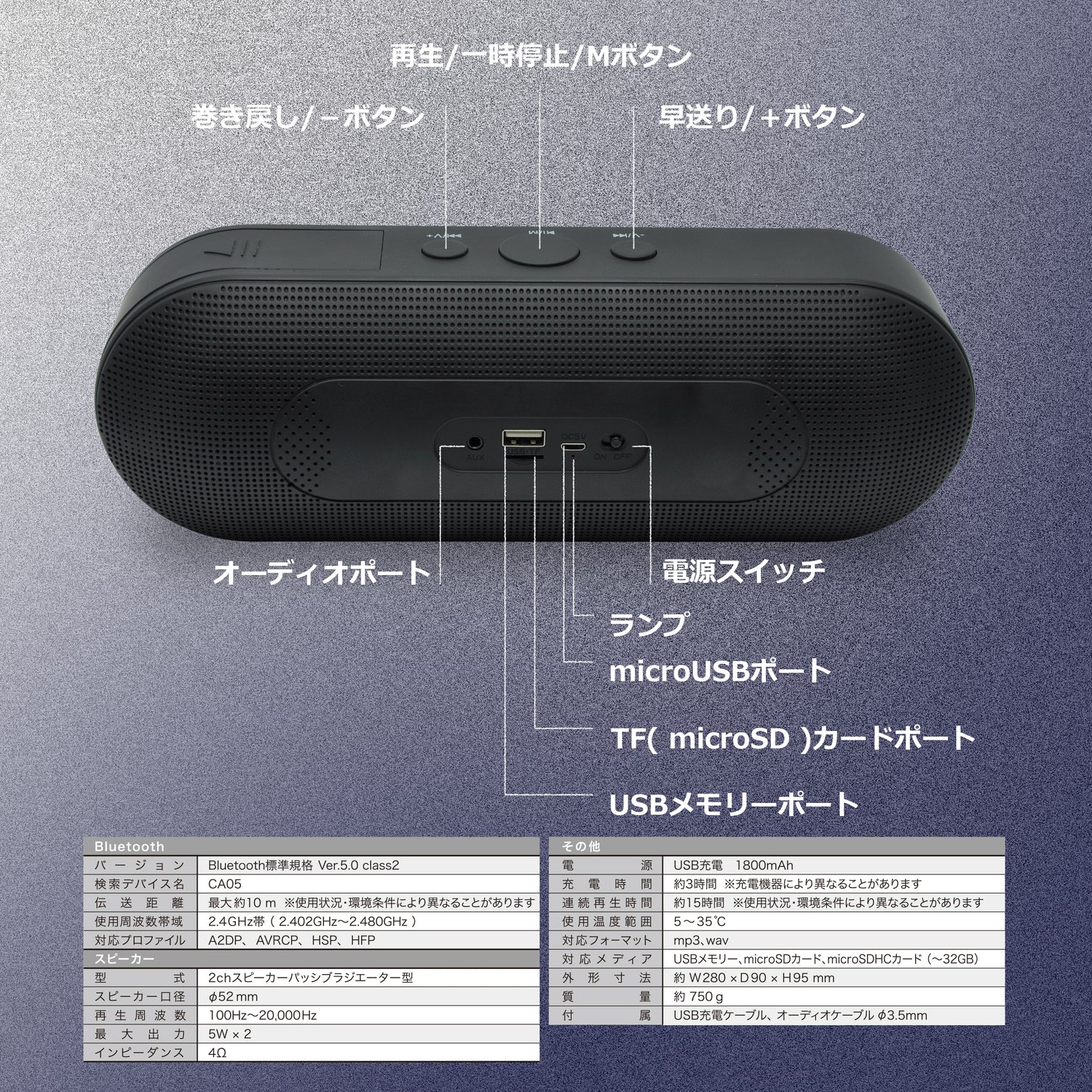 ワイヤレスステレオスピーカー　CA-05